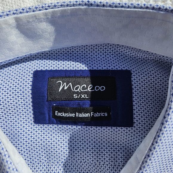 Maceoo XL Long Sleeve Dress Shirt Italian Button-Down Blue White Top 100% Cotton - Picture 13 of 16
